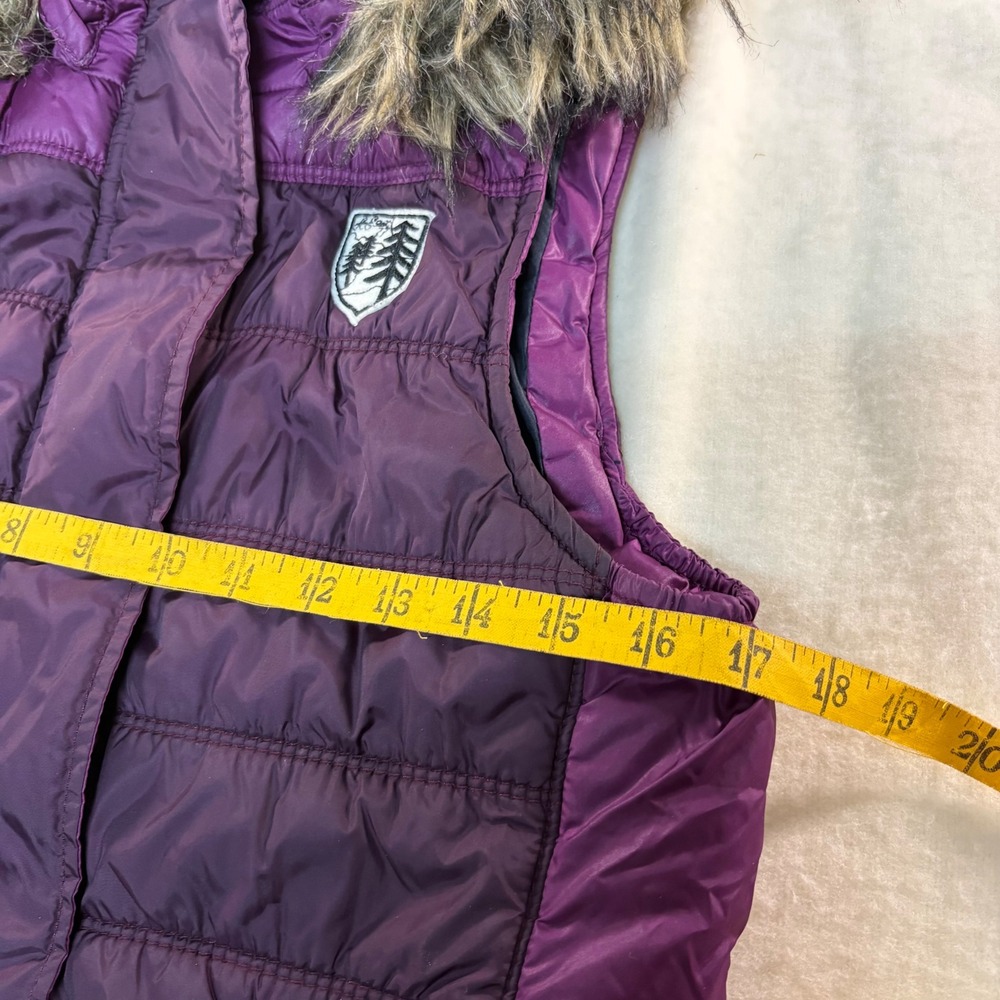 American Eagle Purple Puffer Vest Women Small Hooded Faux Fur Trim Quilted Zip - Picture 5 of 7